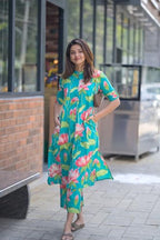 ANNI DESIGNER Womens Rayon Viscose Straight Printed Kurta with Pant (Ladat Green_L_Green_Large)