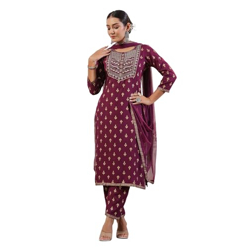 Anubhutee Women'S Rayon Kurta Suit Set (Abwsdaw23049_Pl_Purple