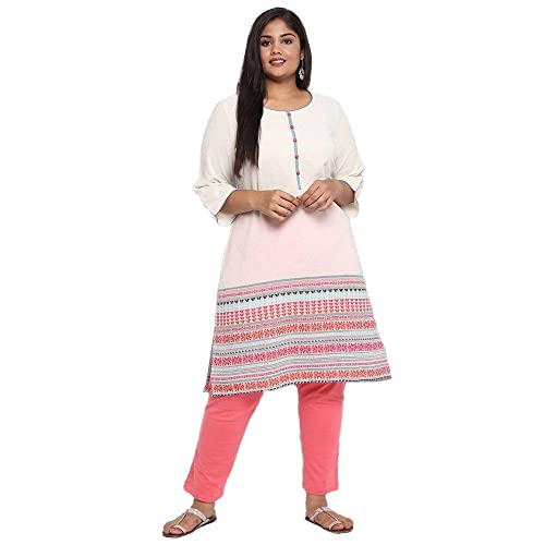 Aurelia Round Neck Cotton Womens Knee Length Kurta (S21Aua11860003,Natural,Double Xl)