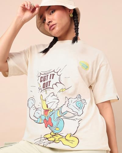 Bewakoof Air 1.0 Official Disney Merchandise Womens Graphic Printed Oversized Fit Half Sleeve Round Neck Cotton T-Shirt_589763_
