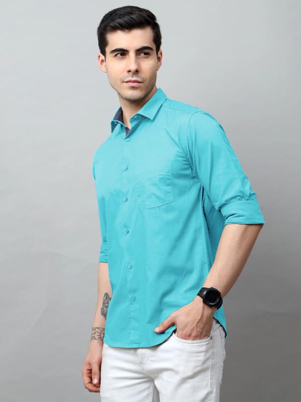 Tee Projekt Mens Solid Regular Fit Shirt (Tee Pin4_Aqua Sky Blue