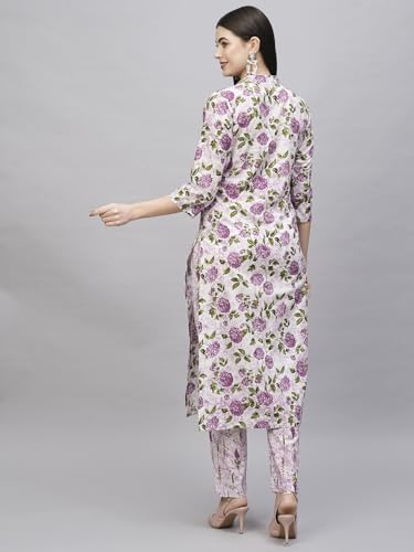 ANNI DESIGNER Womens Cotton Blend Straight Printed Kurta with Pant (Dafiya Purple_L_Purple_Large)