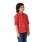 Fabindia Kids Chinese Collar Short Kurta Cotton_Red