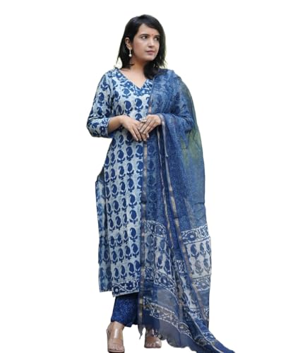 Alvami Women Kurta and Pant Set with Dupatta (XL) Blue