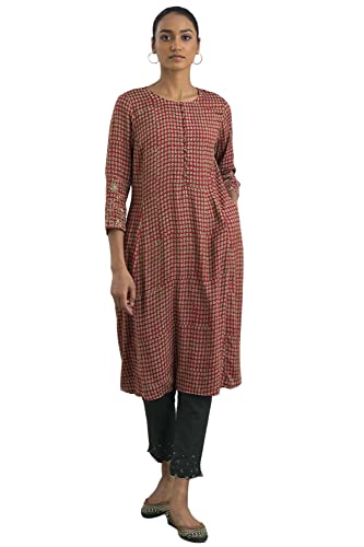 W For Woman Pink Hand Block Print Flared Kurta_22Juf11524-910620_S