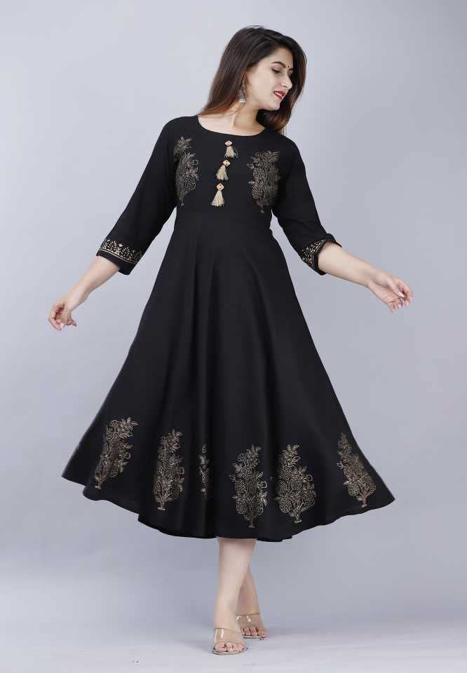 Digital Shopee Rayon Printed Regular Wear Long Kurti | Kurta For Women & Girls - Multicolor