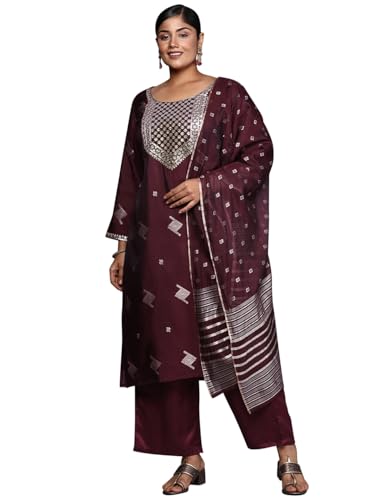 Libas Extra Love WomenS Chanderi Silk Kurta Set (15427_Burgundy_3Xl)