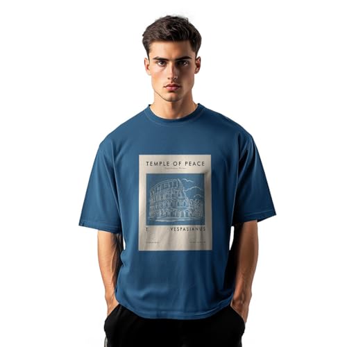Nobero Mens Solid Oversized Fit T-Shirt (1M-TWRT-C0748_Marine XL) Blue