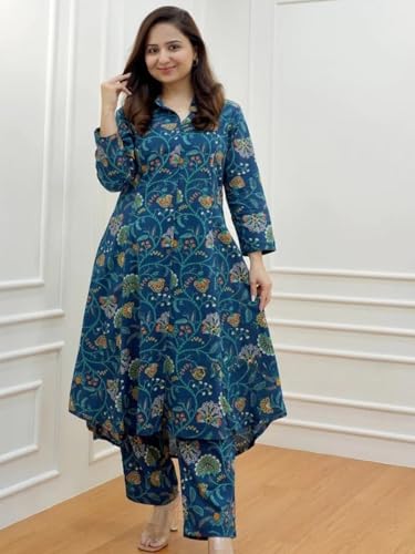 DHRUVI TRENDZ Womens Rayon Co-ord Set Regular Fit Casual (DT-W1839&TR896_Blue_S)