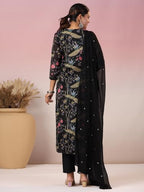 ANNI DESIGNER Womens Rayon Blend Printed Straight Kurta with Pant & Dupatta (Geto Black-NW_S_Black_Small)