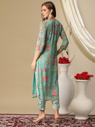 ANNI DESIGNER Womens Cotton Blend Straight Printed Kurta with Pant (Vitudi Green-NW_XXL_Green_XX-Large)