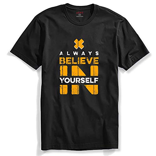 ADRO Mens Believe in Your Self Printed T-Shirt (R22-M-BEL-BL_Black_XL)