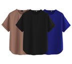 Juneberry Pure 100% Cotton Oversized Loose Baggy Fit Round Neck With Drop Shoulder Black & Cork & Royal Blue Half Sleeves Boyfri