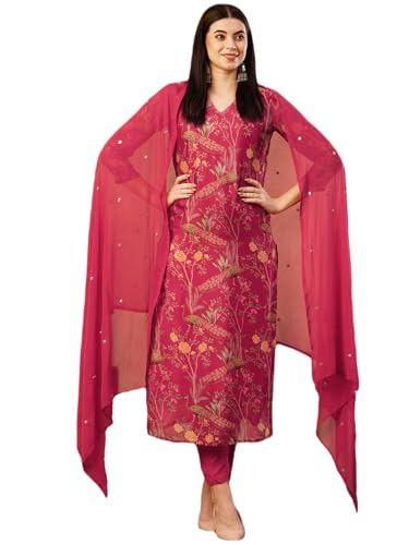 ANNI DESIGNER Womens Cotton Blend Straight Printed Kurta with Pant & Dupatta (SHOKO RED-NFB_5XL_Red_XXXXX-Large)