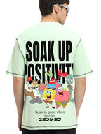 Bewakoof Official Spongebob Merchandise Mens Graphic Print Oversized Fit Half Sleeve Round Neck Cotton Jersey T-Shirt_648704_Gr