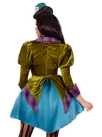 Leg Avenue 3 Piece Deluxe Mad Hatter Set-Sexy Velvet Coat Dress and Mini Top Hat Halloween Costume for Women, Multi, Medium