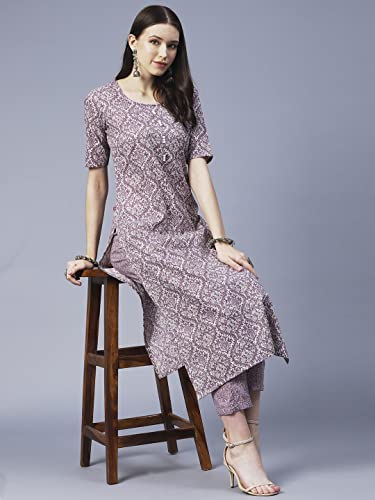ANNI DESIGNER Womens Cotton Blend Printed Straight Kurta with Pant Pack of 2 (CMB-BATAKLI-Purple-Puram Pink_XXL_Multi_XX-Large)