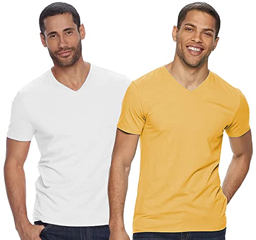ADRO Men's V Neck Combo Plain Cotton T-Shirts_VCM2-PLN-WH-MU-XL