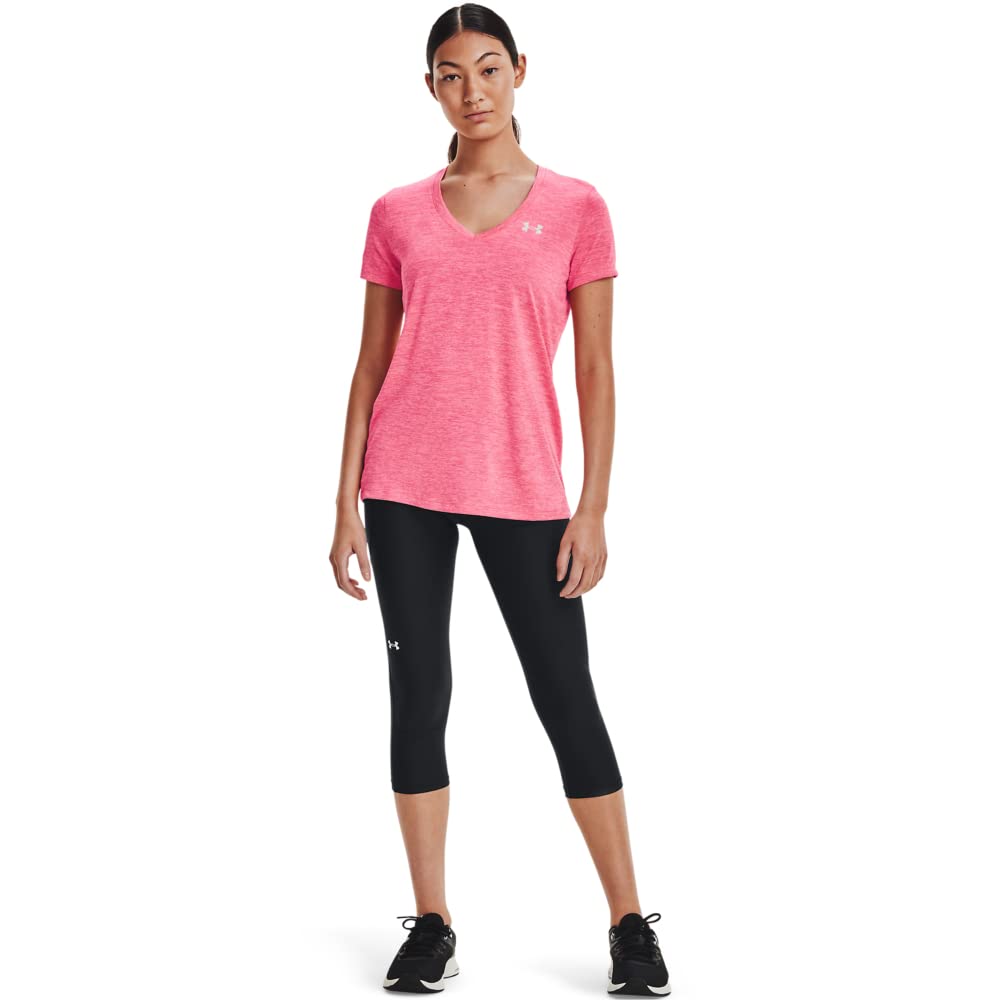 Under Armour Womens Tech V-Neck Twist Short-Sleeve T-Shirt , Cerise (655)/Metallic Silver , X-Small