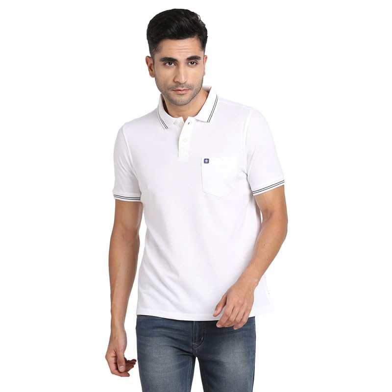 Turtle Men Essential Poly Cotton White Plain Polo Neck Half Sleeve Casual T-Shirt