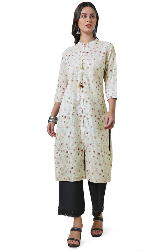 Soch Womens Off White Mandarin Collar Linen Blend Printed Kurta