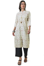 Soch Womens Off White Mandarin Collar Linen Blend Printed Kurta