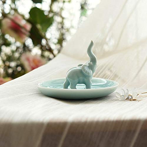 PUDDING CABIN Blue Elephant Ring Holder Trinket Dish, Elephant Gifts for Women, Christmas Gifts for Mom Women Girls, Birthday Gi