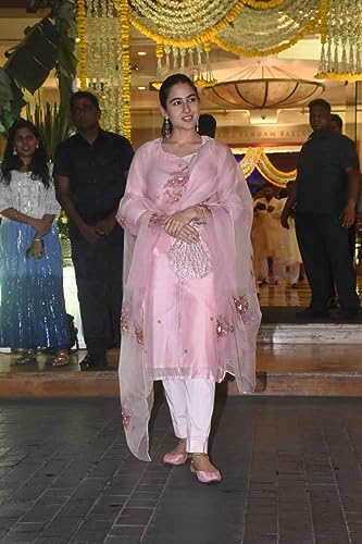 ANNI DESIGNER Womens Organza Straight Printed Kurta with Pant & Dupatta (Mala Pink-NVW_S_Pink_Small)