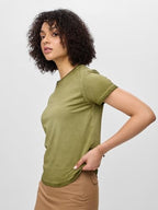 The Souled Store Solids: Fern Green Women and Girls Short Sleeves Round Neck Cotton Blend Regular Fit T-Shirts