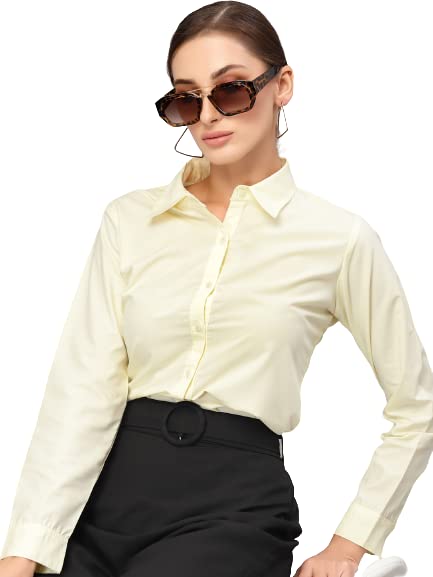 Style Quotient Women Solid Yellow Polycotton Regular Formal Shirt