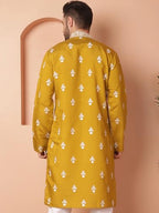 Jompers Men Mustard Chikankari Embroidered Kurtas