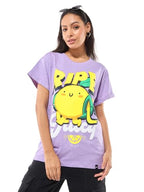 Bewakoof Air 1.0 Womens Graphic Print Boyfriend Fit Half Sleeve Round Neck Cotton Slub T-Shirt_645928_Purple_S