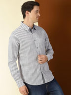 Thomas Scott Mens 100% Cotton Slim Fit Full Sleeves Spread Collar Solid Casual Shirt Navy Blue