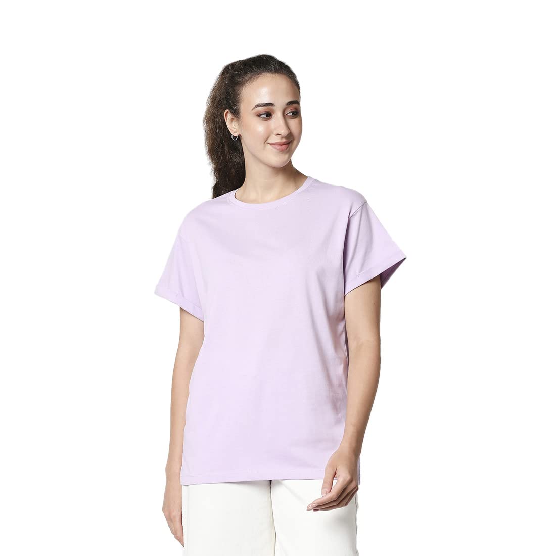 Bewakoof Womens Solid 100% Cotton T-Shirt - Boyfriend Fit, Round Neck, Half Sleeves