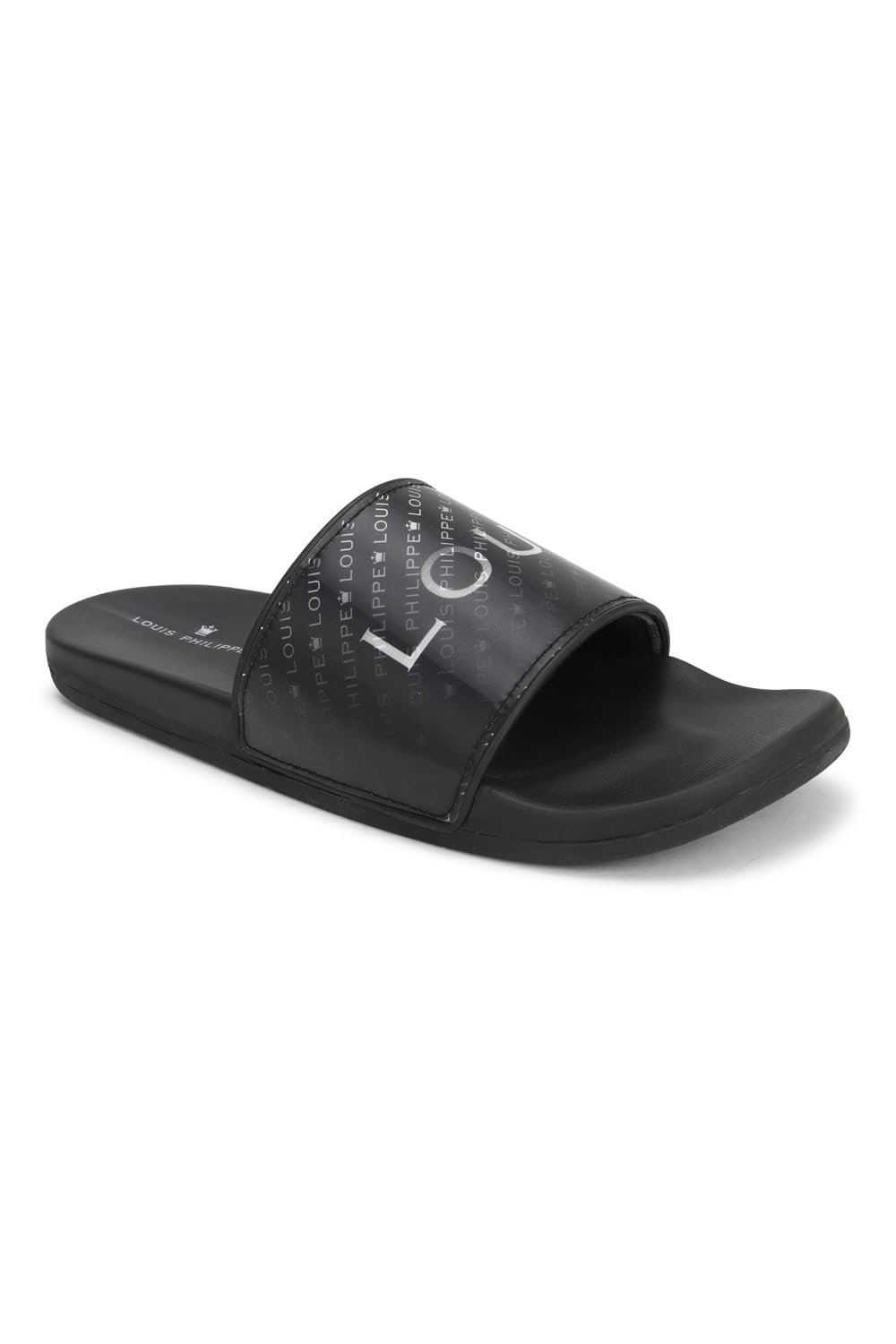 Louis Philippe Men Black & White Logo Iridescent Effect Printed Sliders