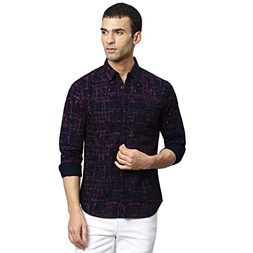Dennis Lingo MenS Cotton Printed Slim Fit Casual Shirt (C791_Navy, Medium)