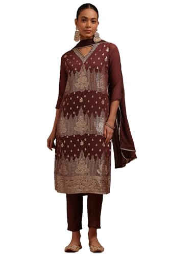 Soch Women Georgette Zari Woven Suit Set with Mirror Work