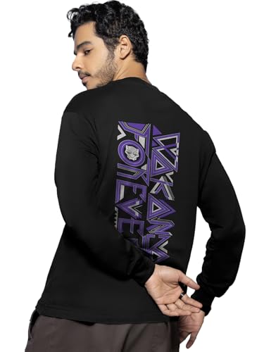 Bewakoof MenS Graphic Print Black Round Neck Full Sleeve Oversized T-Shirt