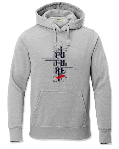 ADRO Men's Cotton Blend Neck Hooded Sweatshirt (H24-FTR-GR-XL_Grey)