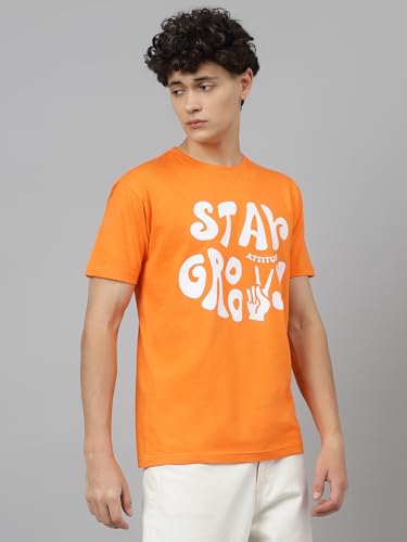 LookMark Mens Printed Pure Cotton Oversized Round Neck Longline Drop Shoulder Short Sleeve Tshirt