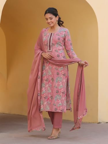 ANNI DESIGNER Womens Rayon Blend Printed Straight Kurta with Pant & Dupatta (VICE Peach_4XL_Peach_XXXX-Large)