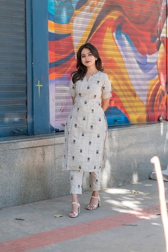 ANNI DESIGNER Womens Rayon Viscose Straight Printed Kurta with Pant (OCHI White_XXL_White_XX-Large)