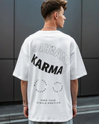 Bewakoof Mens Karma Circle Typography 100% Cotton T-Shirt - Oversized Fit, Round Neck, Half Sleeves White