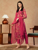 ANNI DESIGNER Womens Cotton Blend Straight Printed Kurta with Pant & Dupatta (SHOKO RED-NFB_XL_Red_X-Large)