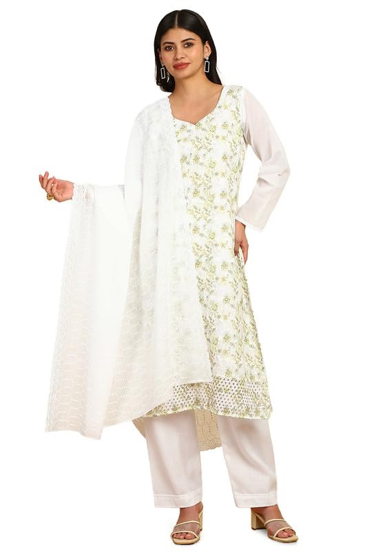 Soch Women Floral Print Cotton Unstitched Dress Material with Schiffli