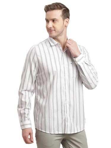 Turtle Men 100% Cotton Slim Fit White Striped Full Sleeve Casual Shirt