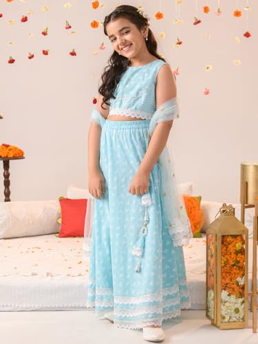Pspeaches Girls Printed Ready To Wear Lehenga Blouse With Dupatta