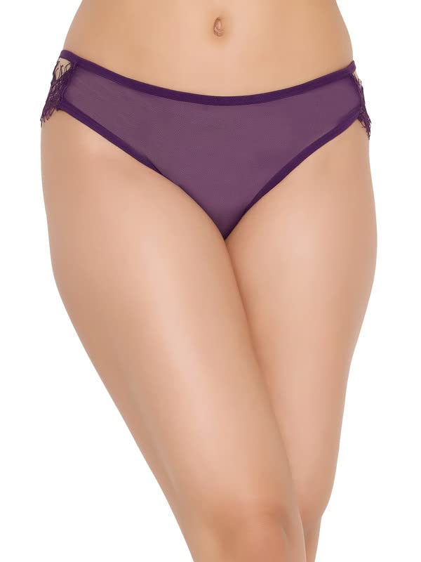 Clovia WomenS Lace Low Waist Bikini Panty With Cage Detailing (Pn3491A15_Purple_Xxl)