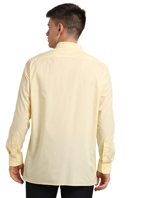 Turtle Men 100% Cotton Slim Fit Yellow Solid Formal Shirt