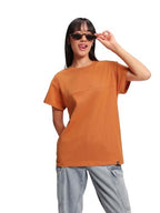 Bewakoof Air 1.0 Womens Solid Boyfriend Fit Half Sleeve Round Neck Cotton T-Shirt_ 582060 Orange XS